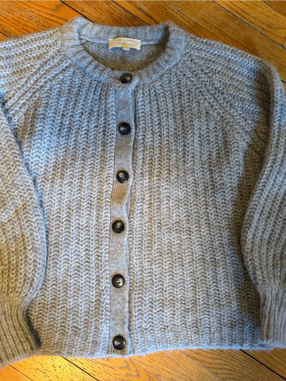 Sezane Light Gray Emile Chunky Knit Button-Up Sweater - Picture 8 of 11